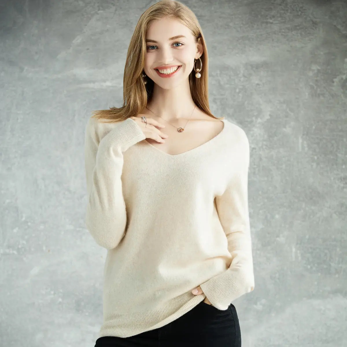 Knitted Sweater for Women Beige XL