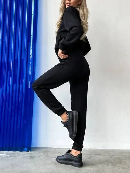 Streamgirl Winter Velvet Tracksuit Two-Piece Set Black M