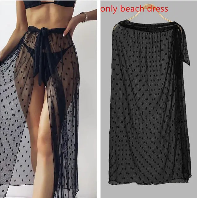 Hollow One-Piece Swimwear Beach Dress Only-Black Medium