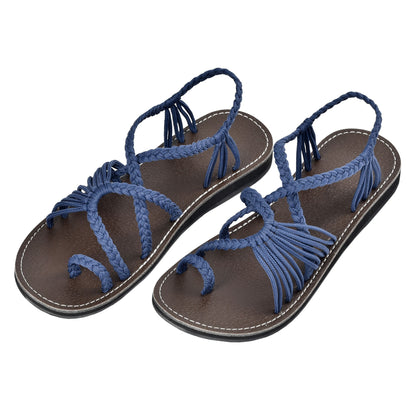 Markerandhands Handwoven Rope Flat Sandals For Women Tour Sapphire