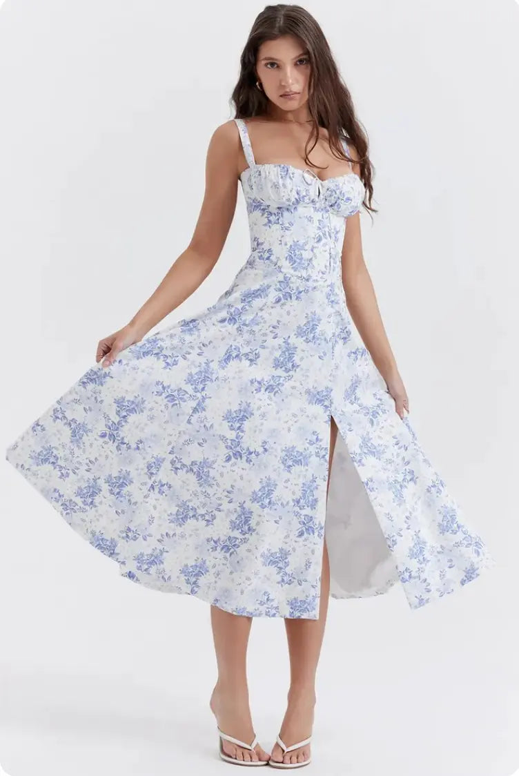 Quinn Midi Dress Floral Blue