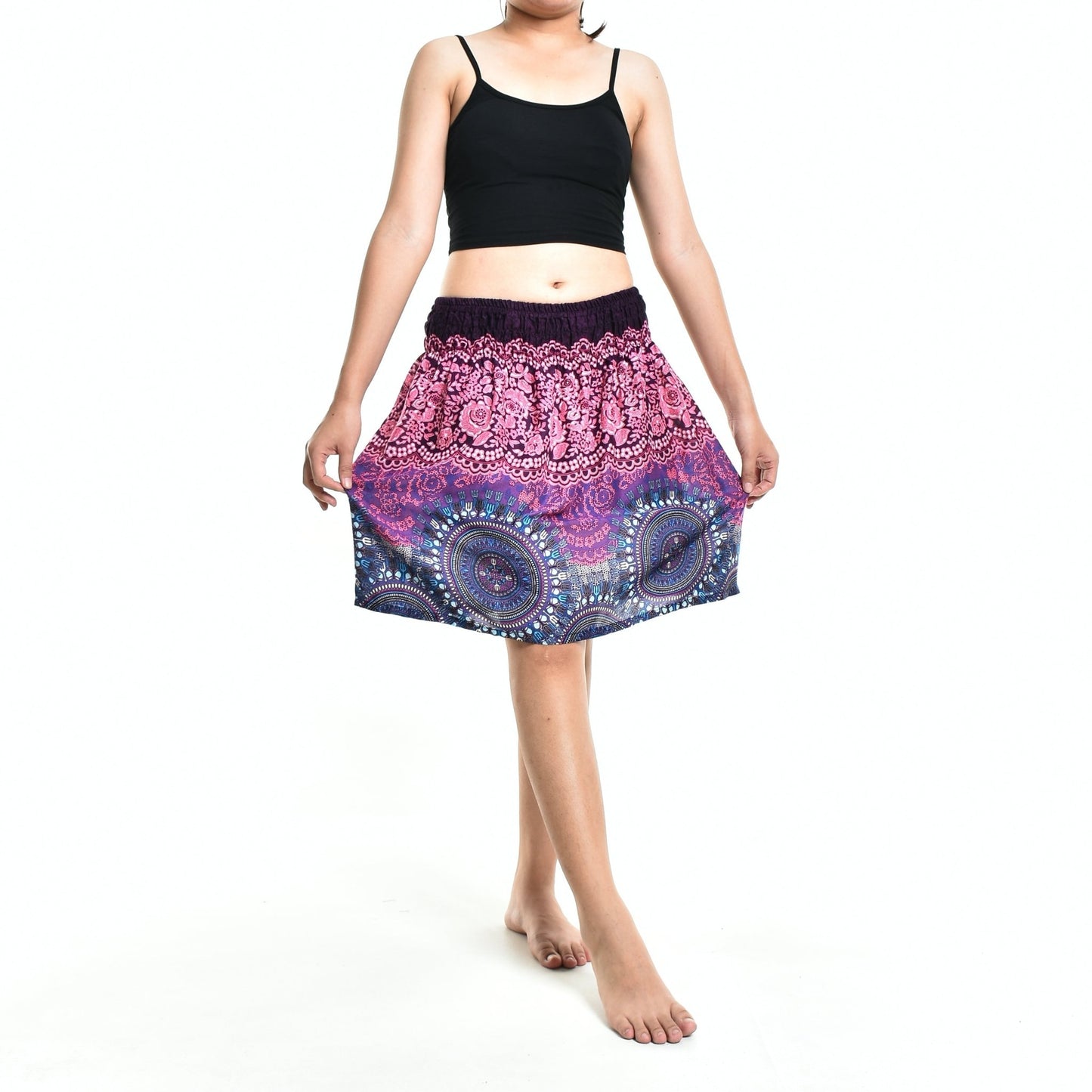 Bohotusk Pink Blue Sun Glow Print Short Skirt SM to LXL