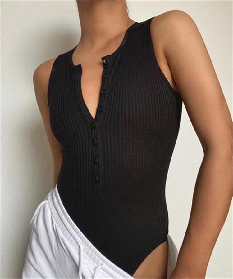 Women Sleeveless Knitted Single-button Bodysuit