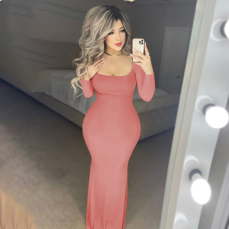 Casual Long Sleeve High Waist Bodycon Maxi Dress