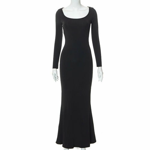 Casual Long Sleeve High Waist Bodycon Maxi Dress Black