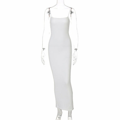 Sexy Spaghetti Strap Bodycon Maxi Dress White