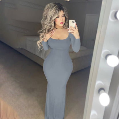 Casual Long Sleeve High Waist Bodycon Maxi Dress