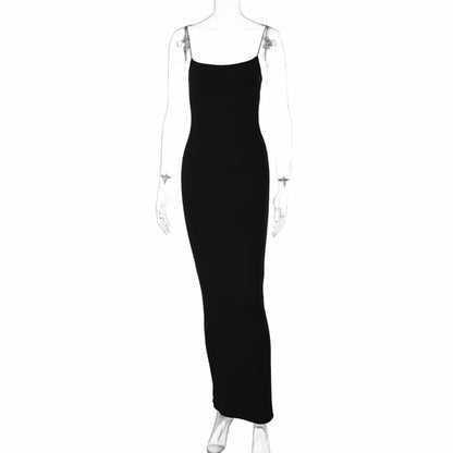 Sexy Spaghetti Strap Bodycon Maxi Dress Black