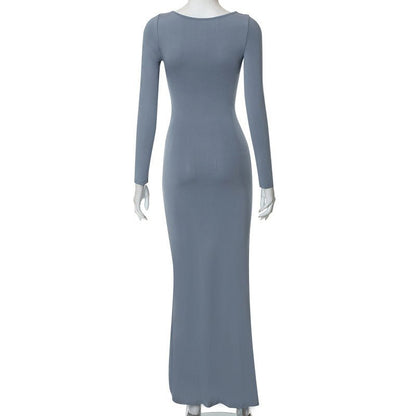 Casual Long Sleeve High Waist Bodycon Maxi Dress