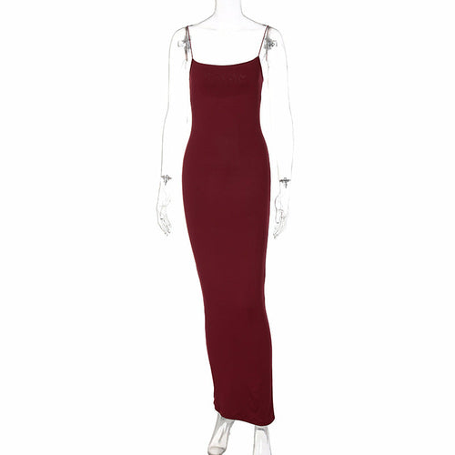 Sexy Spaghetti Strap Bodycon Maxi Dress Wine Red