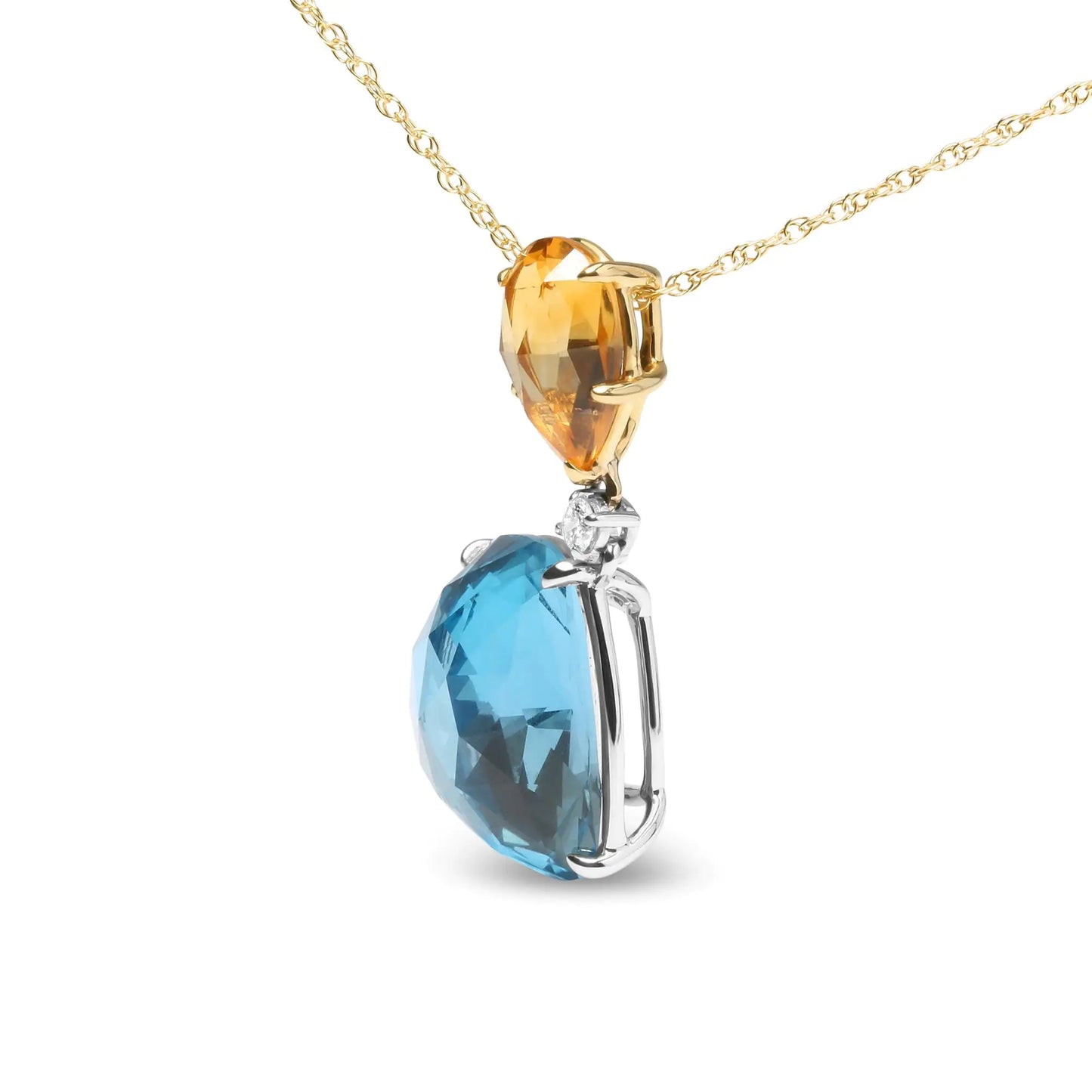 18K White and Yellow Gold Diamond Accent and Pear Cut Lemon Quartz and Cushion Cut London Blue Topaz Gemstone Dangle Drop 18" Pendant Necklace (G-H Color, SI1-SI2 Clarity)