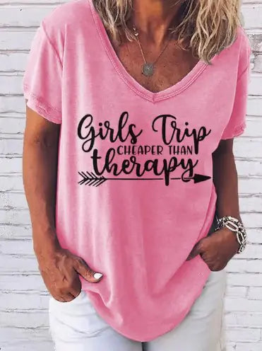 Women Girl's Trip Therapy Tee Pink