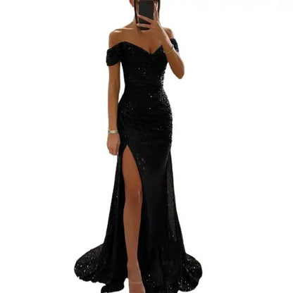 Sequined Elegant Dress Black S