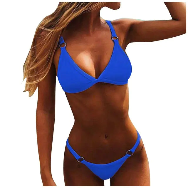 High Waist Bikini Swimsuit Blue Extra Large