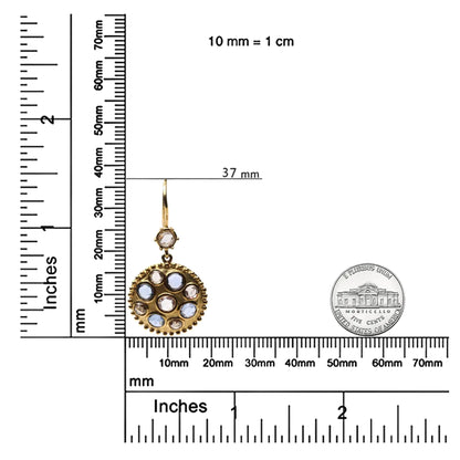 18K Yellow Gold 1 2/3 Cttw Diamond and Blue Sapphire Bezel Set Gemstone Cluster Medallion Dangle Earrings (Brown and G-H Color, SI1-SI2 Clarity)