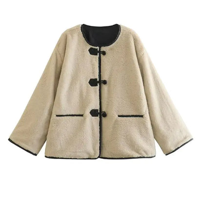 Winter Fleece Patchwork Jacket Women White Large