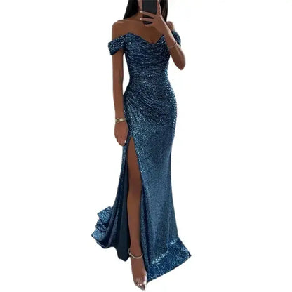 Sequined Elegant Dress Blue S