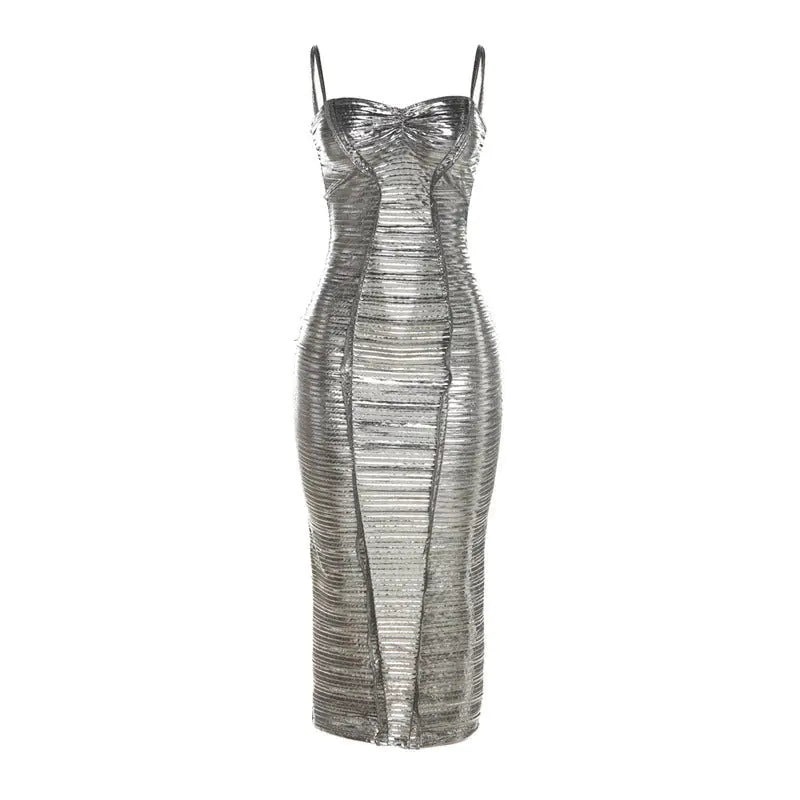 No Ceilings Metallic Midi Dress Silver Medium