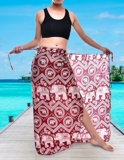 Bohotusk Red Elephant Paradise Sarong Super Soft 150cm x 110cm