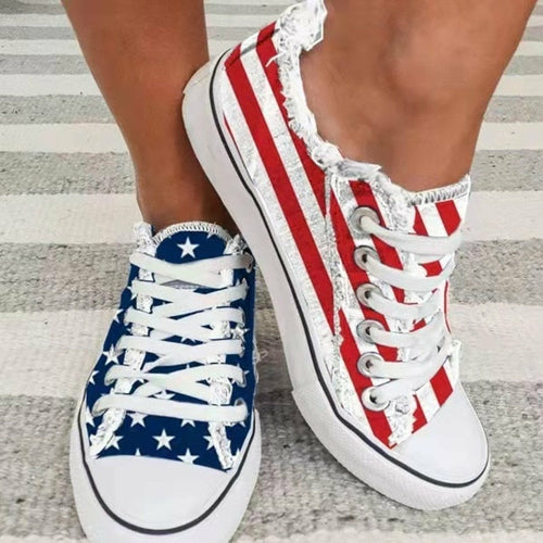 Round Toe Casual Shoes Star Striped Lace Up Sneakers Star Striped