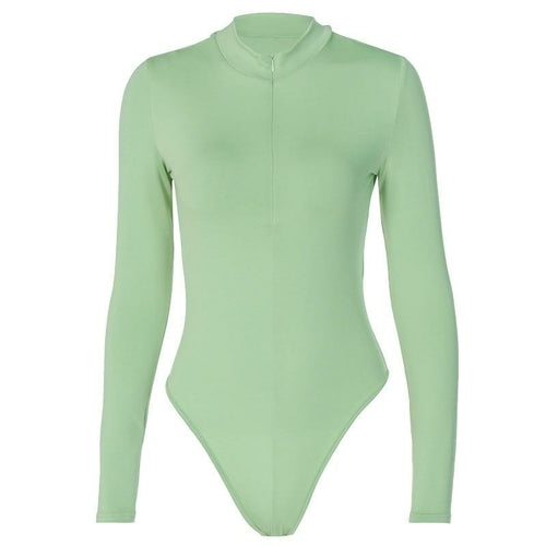 Women Sexy Mock Neck Long Sleeve Bodysuit green