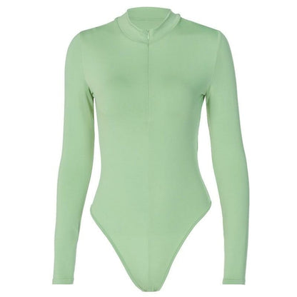 Women Sexy Mock Neck Long Sleeve Bodysuit green