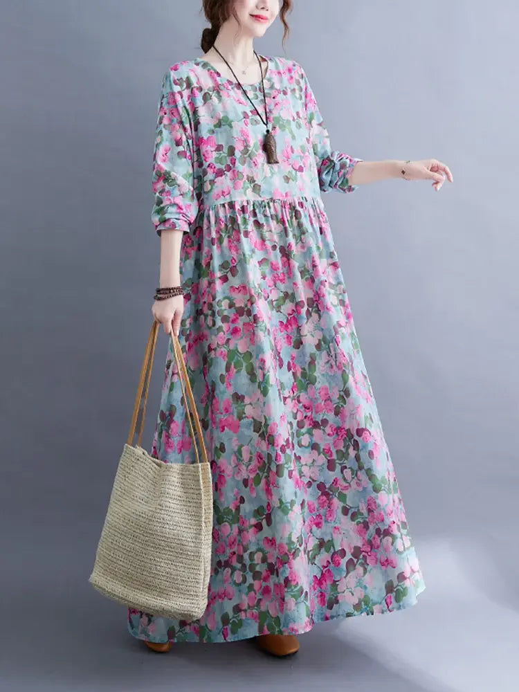 Floral Print Long Sleeve Dresses