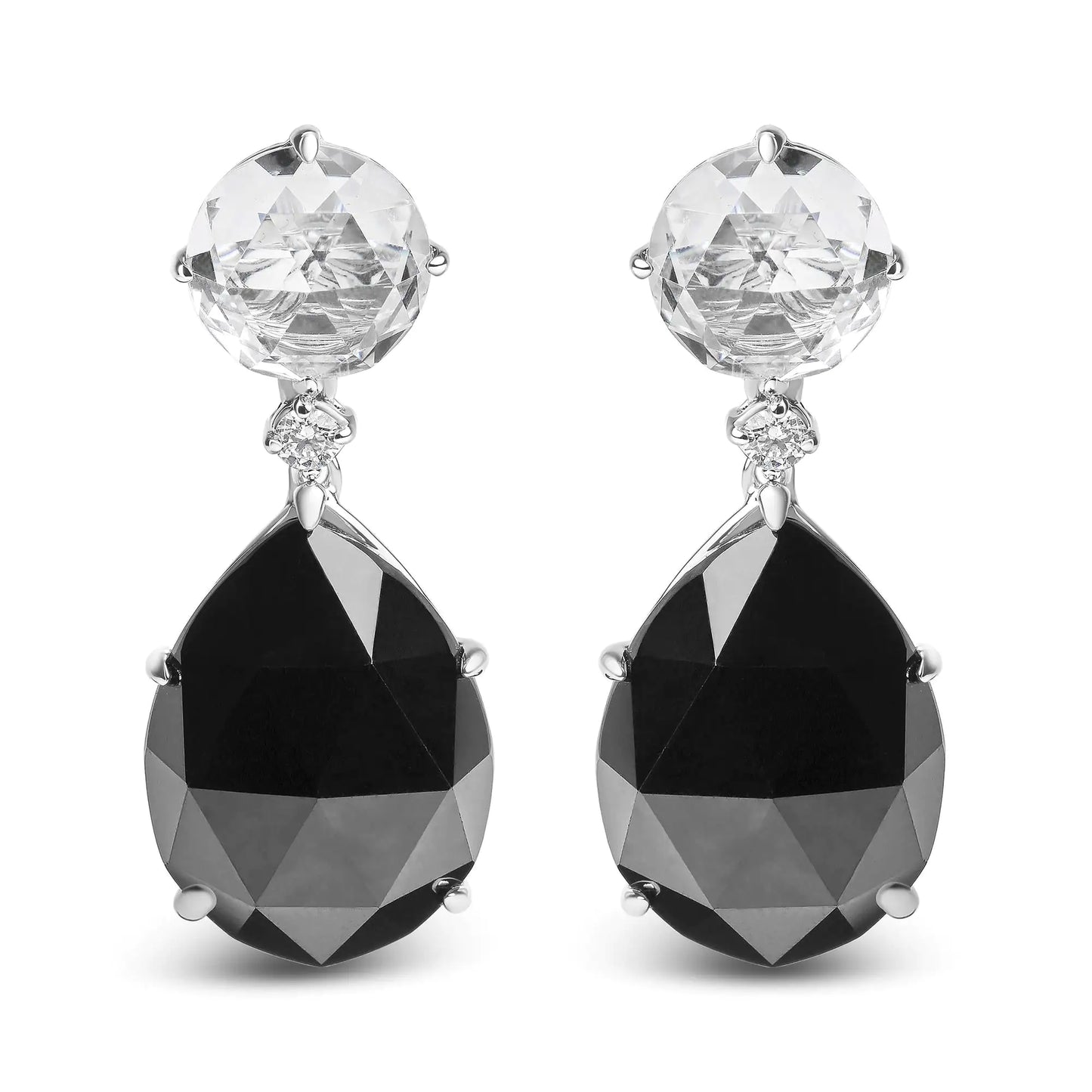 18K White Gold 1/5 Cttw Diamond with Round White Topaz and 20x15mm Pear Cut Black Onyx Gemstone Dangle Earring (G-H Color, SI1-SI2 Clarity)