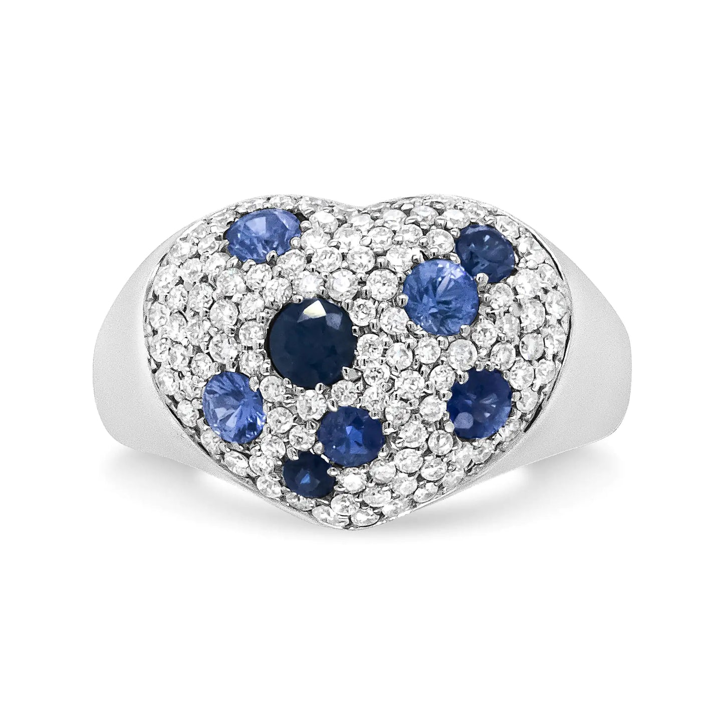 18K White Gold Blue Sapphire and 5/8 Cttw Diamond Cluster Heart Shaped Ring (F-G Color, VS1-VS2 Clarity)