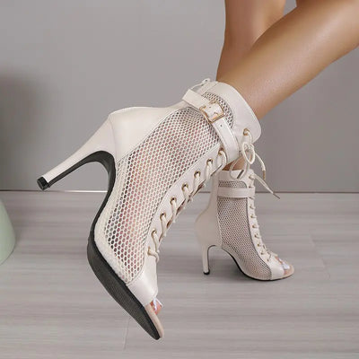 2022 Autumn New Mesh Peep-Toe Dance Heels for Women
