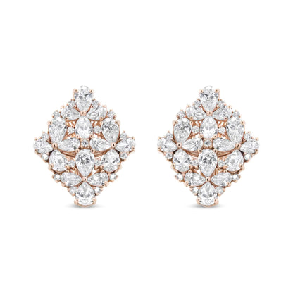 18K Rose Gold 8 1/3 Cttw Pear and Round Diamond Floral Cluster Omega Earrings (F-G Color, VS1-VS2 Clarity)