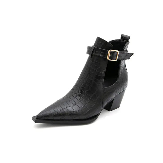 Bottines courtes à imprimé serpent avec ceinture pour femme