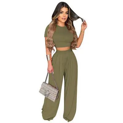 Casual Crop Top Set Army Green Medium