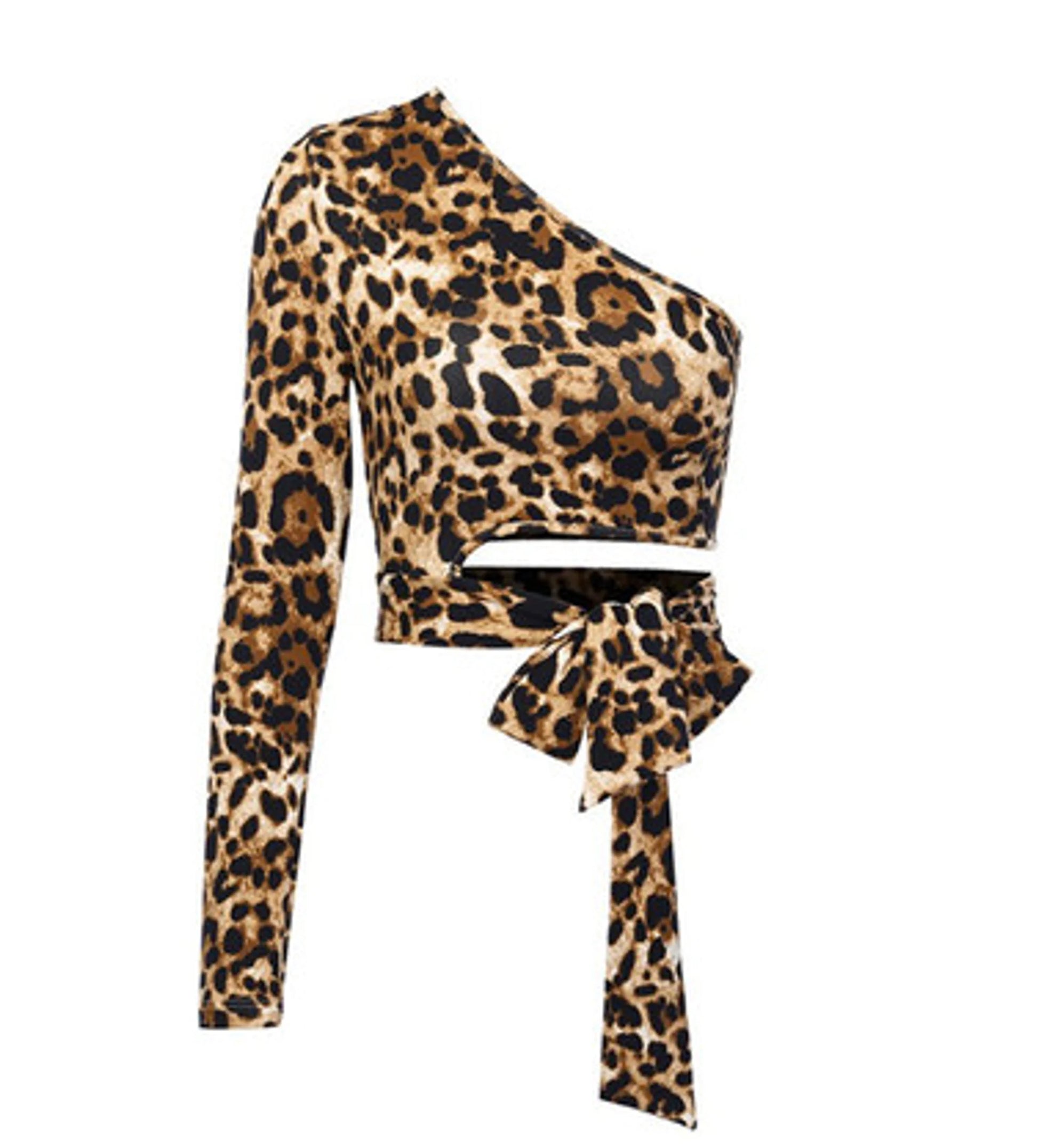 Leopard Cutout One-Shoulder Cropped Top Leopard S