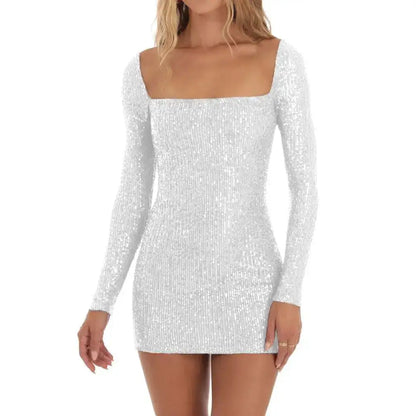 Sequin Long Sleeve Mini Dress Silver M