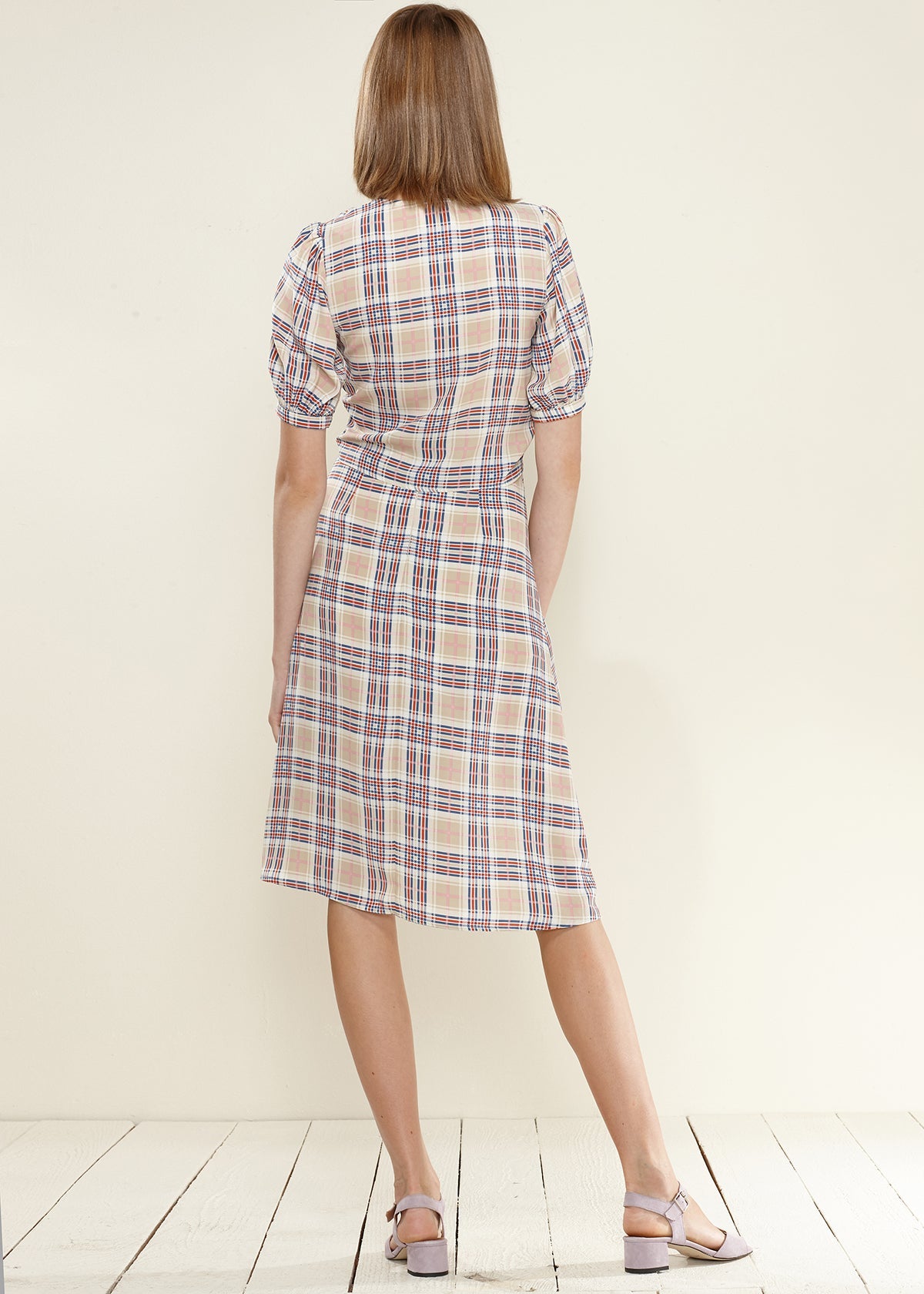 Women's Multi Check Button Down Slit Skirt