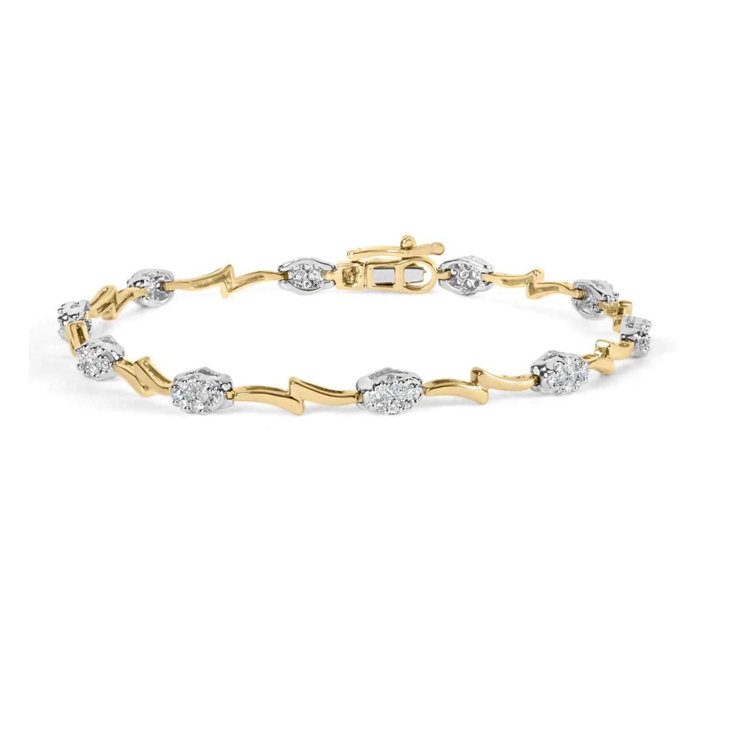 10K White and Yellow Gold 1.00 Cttw Diamond Oval Shaped Cluster Link Bracelet (I-J Color, SI2-I1 Clarity) - 7" Inches