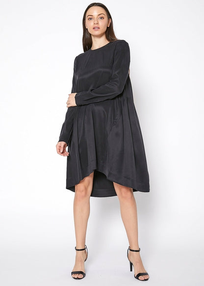 Women's Basic Long Sleeve Crew Neck Dress Black