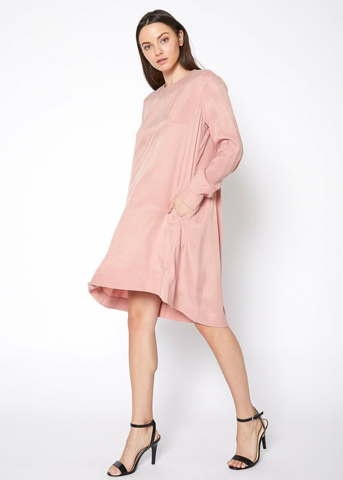 Women's Basic Long Sleeve Crew Neck Dress Blush