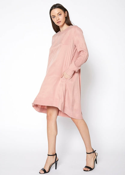 Women's Basic Long Sleeve Crew Neck Dress Blush