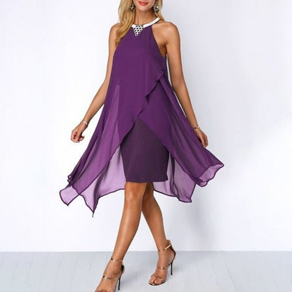 Black Cocktail Dress Summer Round Neck Fashion Chiffon Sleeveless Purple