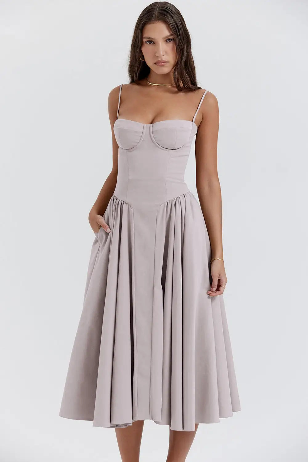 Ella Corset Dress Light Gray M