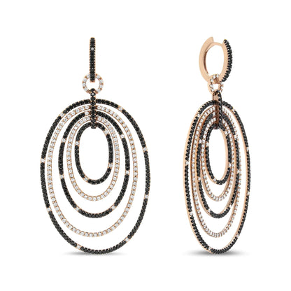 18K Rose Gold 5.00 Cttw Round Black and White Diamond Graduated Hoop Dangle Earrings (Black and F-G Color, VS1-VS2 Clarity)