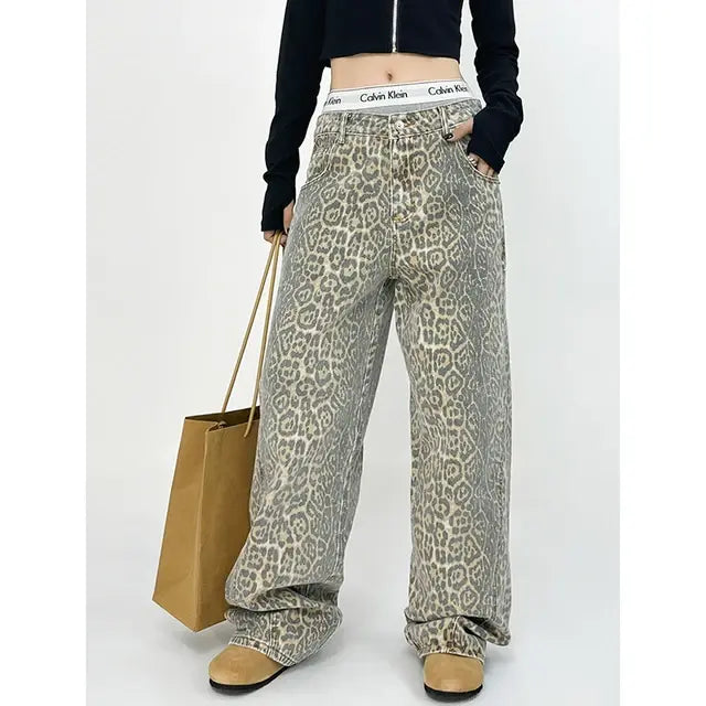 Leopard Print Wide Leg Pants For Women Brown Small