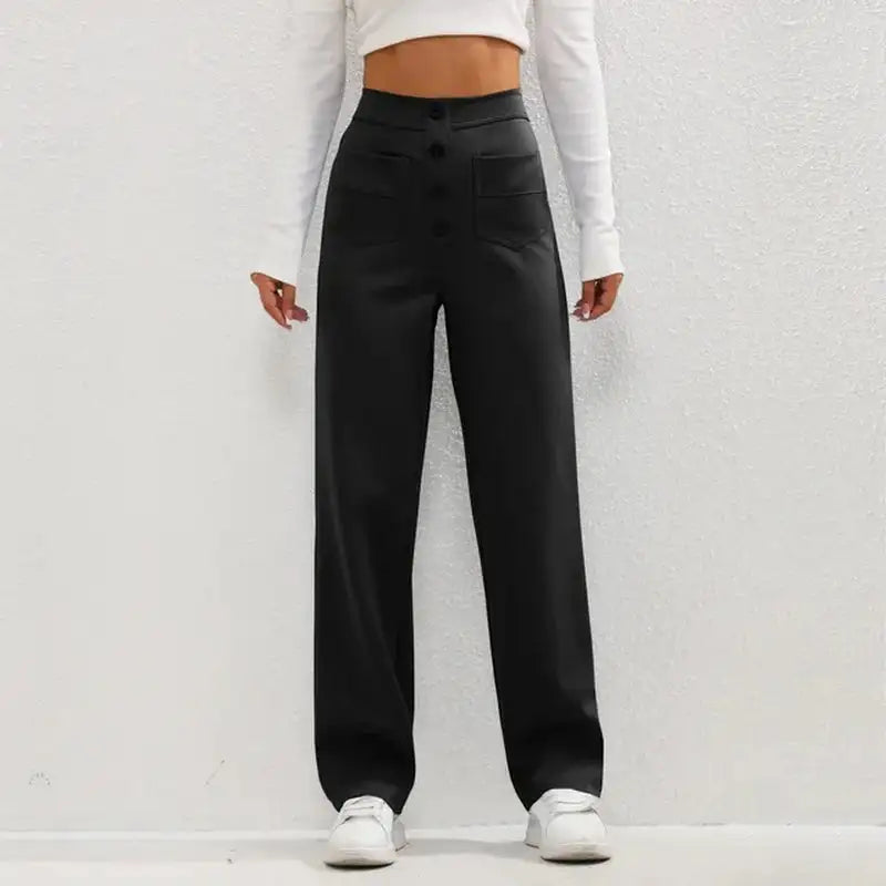 High- Waisted Casual Pants Black M