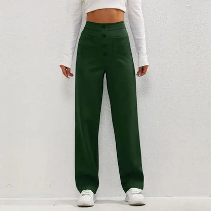 High- Waisted Casual Pants Dark Green XXL