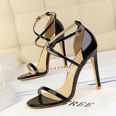 "Sexy Cross Buckle Patent Leather High Heels"