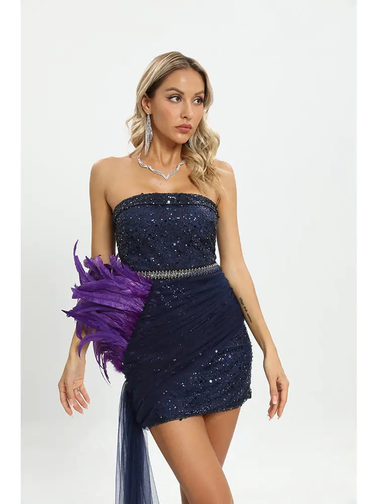Casual Purple Sequin Tube Top Irregular Dress