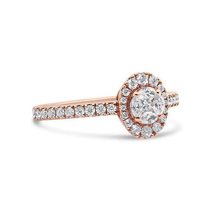 18K Rose Gold 1/2 Cttw Composite Marquise Composite Diamond Oval Shaped Halo Engagement Ring (F-G Color, VS1-VS2 Clarity)