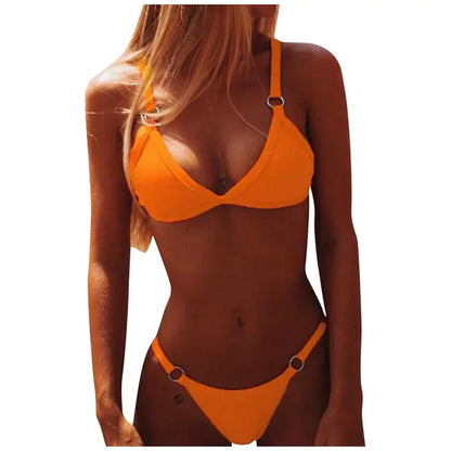 High Waist Bikini Swimsuit Orange Large